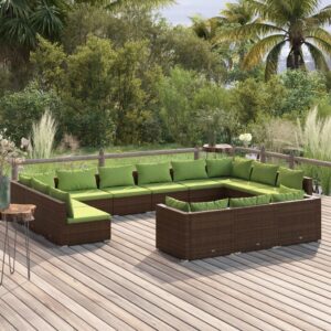 13 Piece Garden Lounge Set with Cushions Brown Poly Rattan