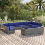 13 Piece Garden Lounge Set with Cushions Grey Poly Rattan