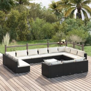 14 Piece Garden Lounge Set with Cushions Black Poly Rattan