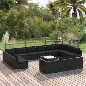 14 Piece Garden Lounge Set with Cushions Black Poly Rattan