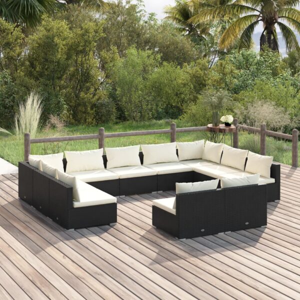 11 Piece Garden Lounge Set with Cushions Black Poly Rattan