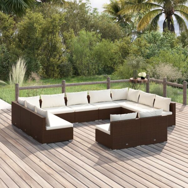 11 Piece Garden Lounge Set with Cushions Brown Poly Rattan