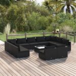 12 Piece Garden Lounge Set with Cushions Black Poly Rattan