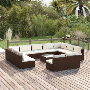 12 Piece Garden Lounge Set with Cushions Brown Poly Rattan