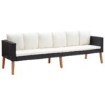 Outdoor Patio Sofa Seater with Cushions Weather Resistant Rattan Black