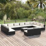 13 Piece Garden Lounge Set with Cushions Black Poly Rattan