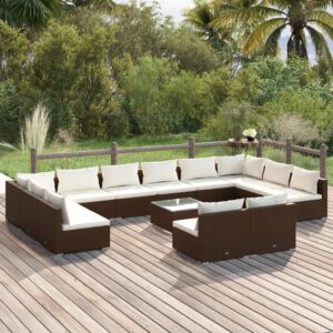 13 Piece Garden Lounge Set with Cushions Brown Poly Rattan