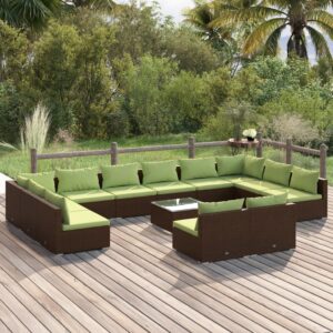 13 Piece Garden Lounge Set with Cushions Brown Poly Rattan