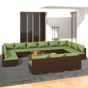 13 Piece Garden Lounge Set with Cushions Brown Poly Rattan