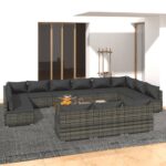 13 Piece Garden Lounge Set with Cushions Grey Poly Rattan