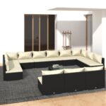 14 Piece Garden Lounge Set with Cushions Black Poly Rattan