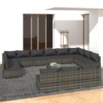 14 Piece Garden Lounge Set with Cushions Grey Poly Rattan