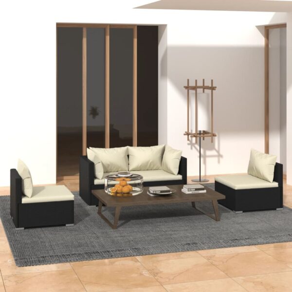 4 Piece Garden Lounge Set with Cushions Poly Rattan Black