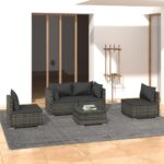 5 Piece Garden Lounge Set with Cushions Poly Rattan Grey