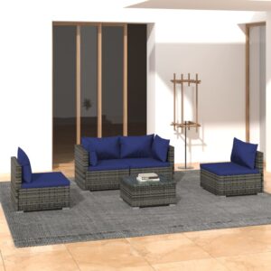 5 Piece Garden Lounge Set with Cushions Poly Rattan Grey