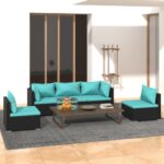 5 Piece Garden Lounge Set with Cushions Poly Rattan Black