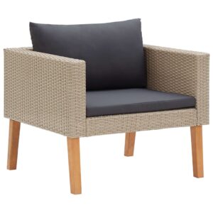 Single Garden Sofa with Cushions Poly Rattan Beige