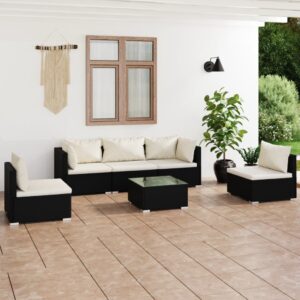 6 Piece Garden Lounge Set with Cushions Poly Rattan Black