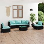 6 Piece Garden Lounge Set with Cushions Poly Rattan Black