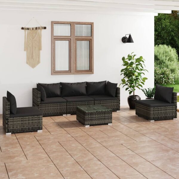 6 Piece Garden Lounge Set with Cushions Poly Rattan Grey