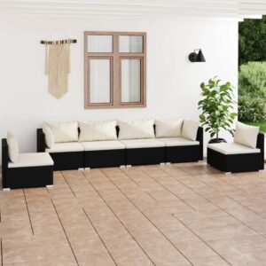 6 Piece Garden Lounge Set with Cushions Poly Rattan Black