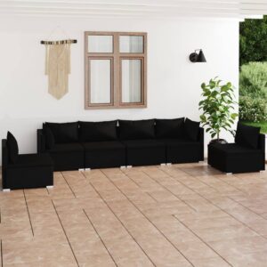 6 Piece Garden Lounge Set with Cushions Poly Rattan Black