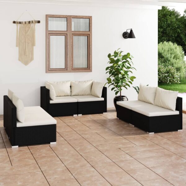 6 Piece Garden Lounge Set with Cushions Poly Rattan Black