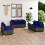 6 Piece Garden Lounge Set with Cushions Poly Rattan Grey