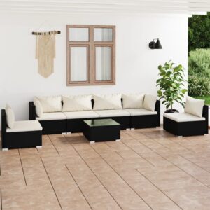 7 Piece Garden Lounge Set with Cushions Poly Rattan Black