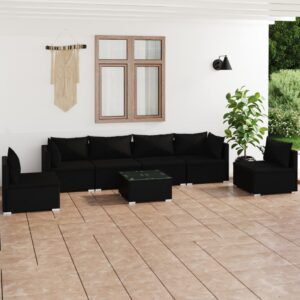 7 Piece Garden Lounge Set with Cushions Poly Rattan Black