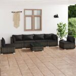 7 Piece Garden Lounge Set with Cushions Poly Rattan Grey