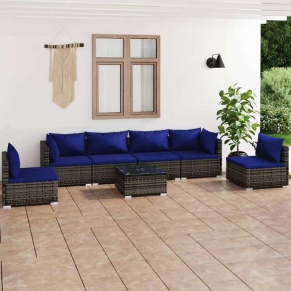 7 Piece Garden Lounge Set with Cushions Poly Rattan Grey