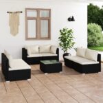 7 Piece Garden Lounge Set with Cushions Poly Rattan Black