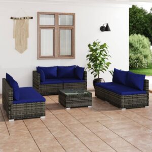 7 Piece Garden Lounge Set with Cushions Poly Rattan Grey