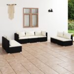 7 Piece Garden Lounge Set with Cushions Poly Rattan Black