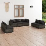 7 Piece Garden Lounge Set with Cushions Poly Rattan Grey