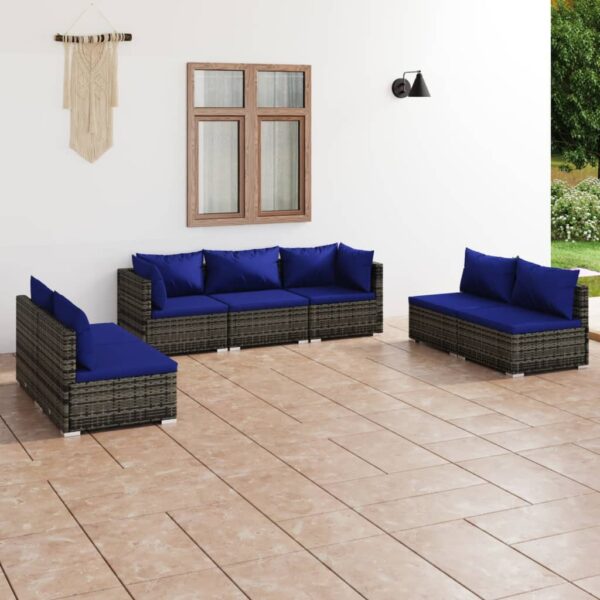 7 Piece Garden Lounge Set with Cushions Poly Rattan Grey