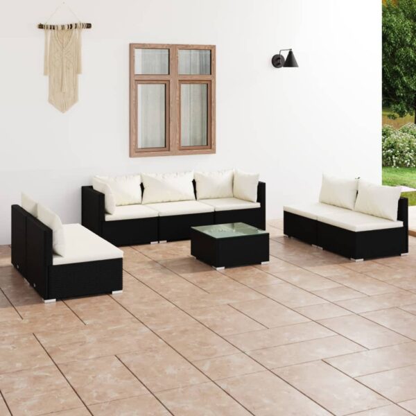 8 Piece Garden Lounge Set with Cushions Poly Rattan Black