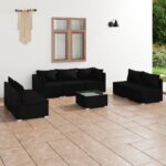 8 Piece Garden Lounge Set with Cushions Poly Rattan Black