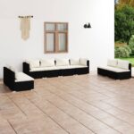 8 Piece Garden Lounge Set with Cushions Poly Rattan Black