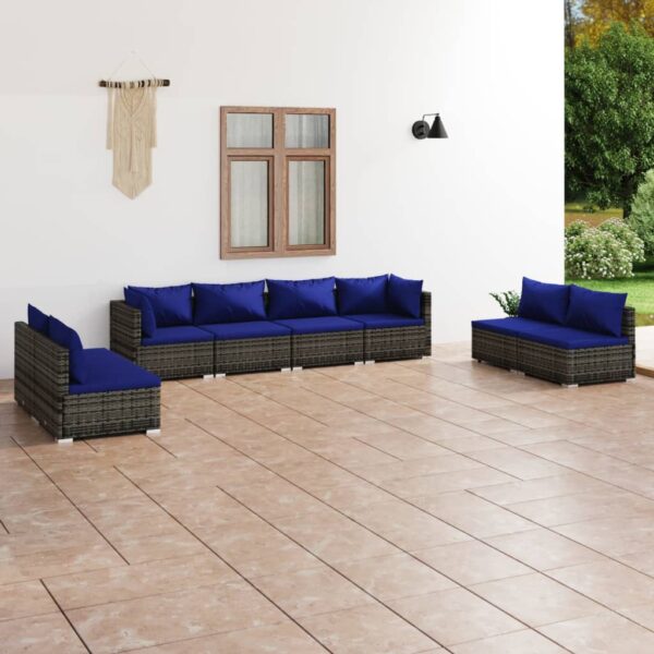 8 Piece Garden Lounge Set with Cushions Poly Rattan Grey