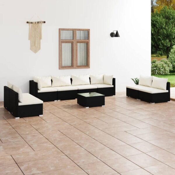 9 Piece Garden Lounge Set with Cushions Poly Rattan Black