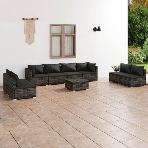 9 Piece Garden Lounge Set with Cushions Poly Rattan Grey