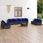 9 Piece Garden Lounge Set with Cushions Poly Rattan Grey