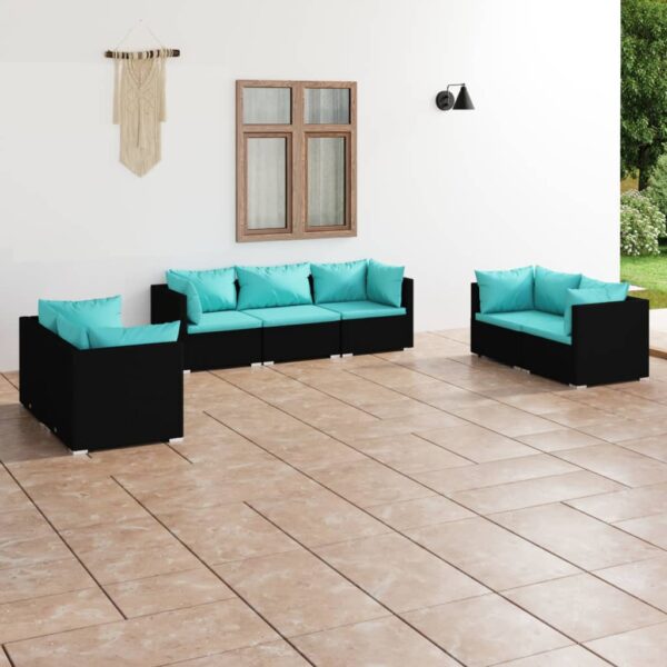 7 Piece Garden Lounge Set with Cushions Poly Rattan Black