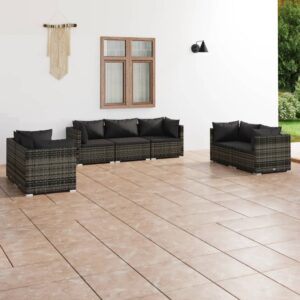 7 Piece Garden Lounge Set with Cushions Poly Rattan Grey