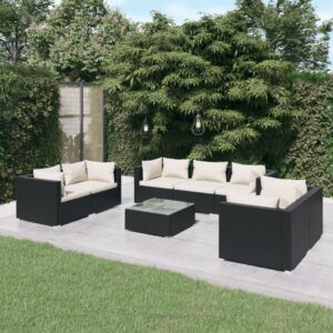 8 Piece Garden Lounge Set with Cushions Poly Rattan Black