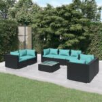 8 Piece Garden Lounge Set with Cushions Poly Rattan Black