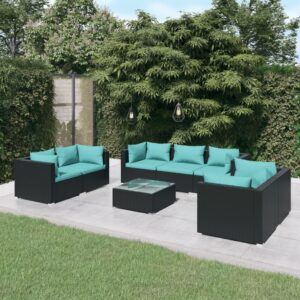 8 Piece Garden Lounge Set with Cushions Poly Rattan Black