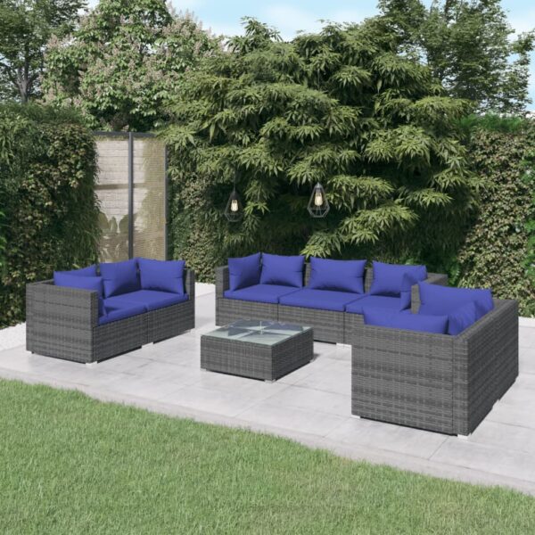 8 Piece Garden Lounge Set with Cushions Poly Rattan Grey